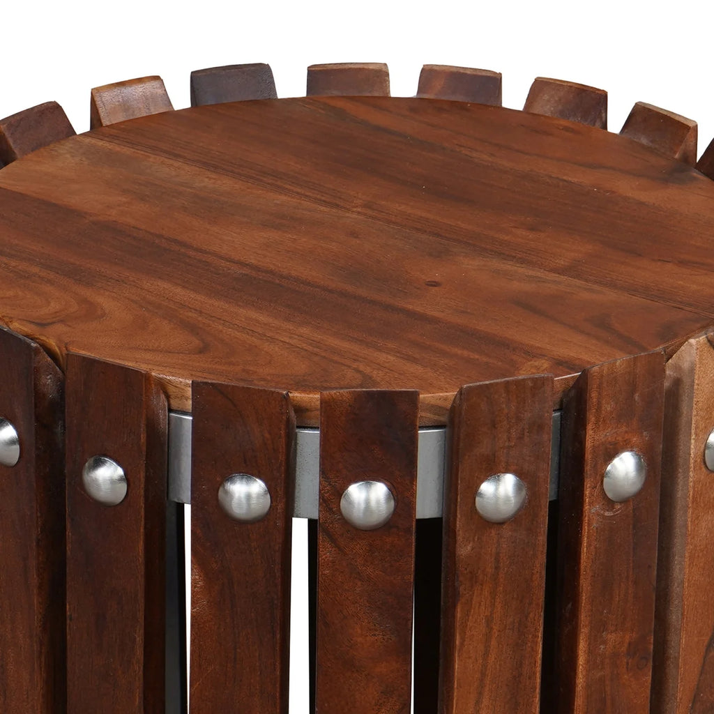 15 Inch Round Acacia Wood Side End Table Y54058