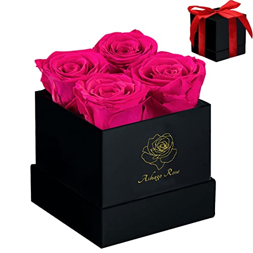 Square Black Box 4 Pink Preserved Roses I34605