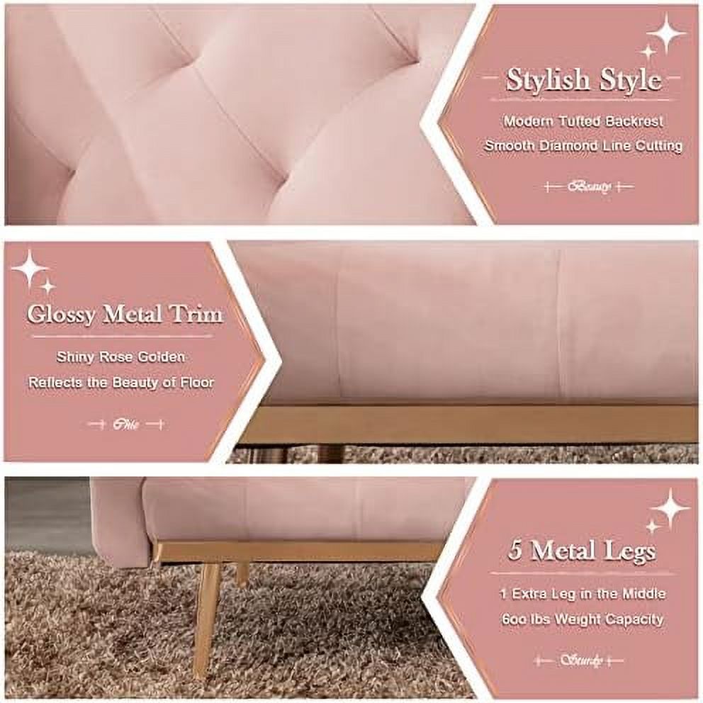 Convertible Velvet Futon Sofa Bed with 2 Pillows O572