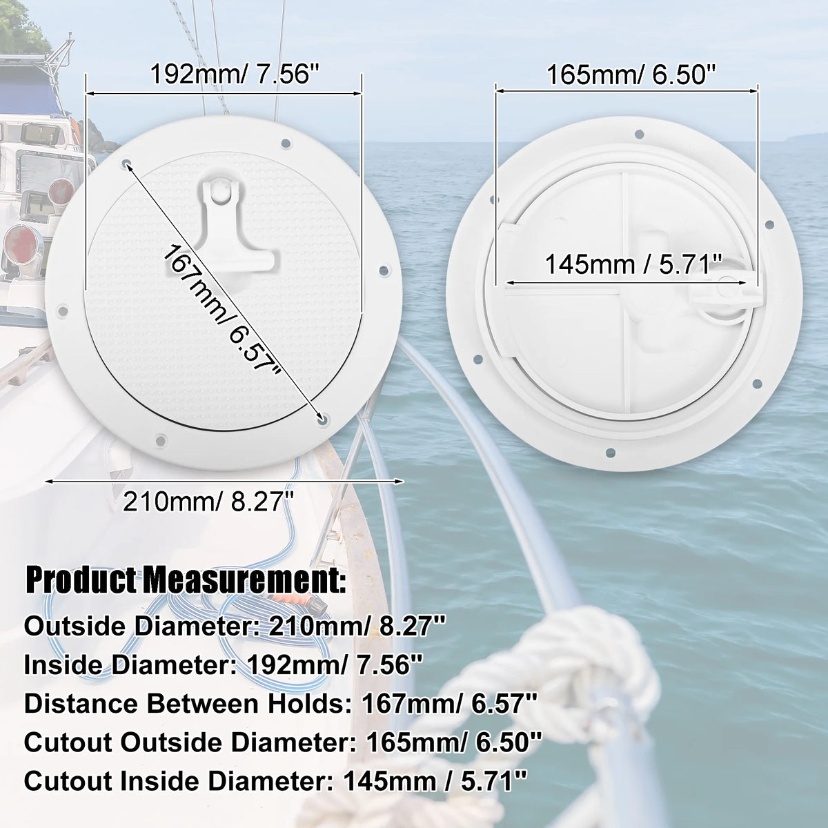 6" Boat Inspection Deck Plate Hatch White Nylon with T-handle Pre-drilled Holes F894