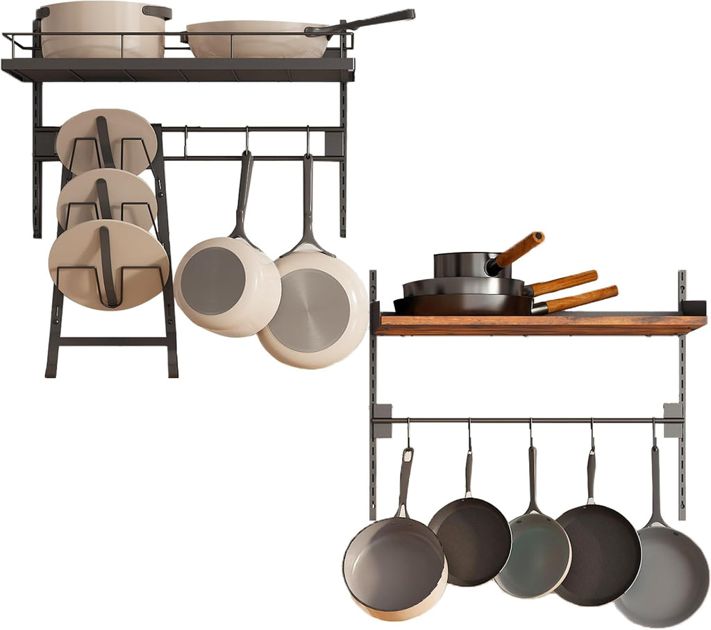 2 Pack Wall Mounted 2 Tier Pot Rack with 8 Hooks K863
