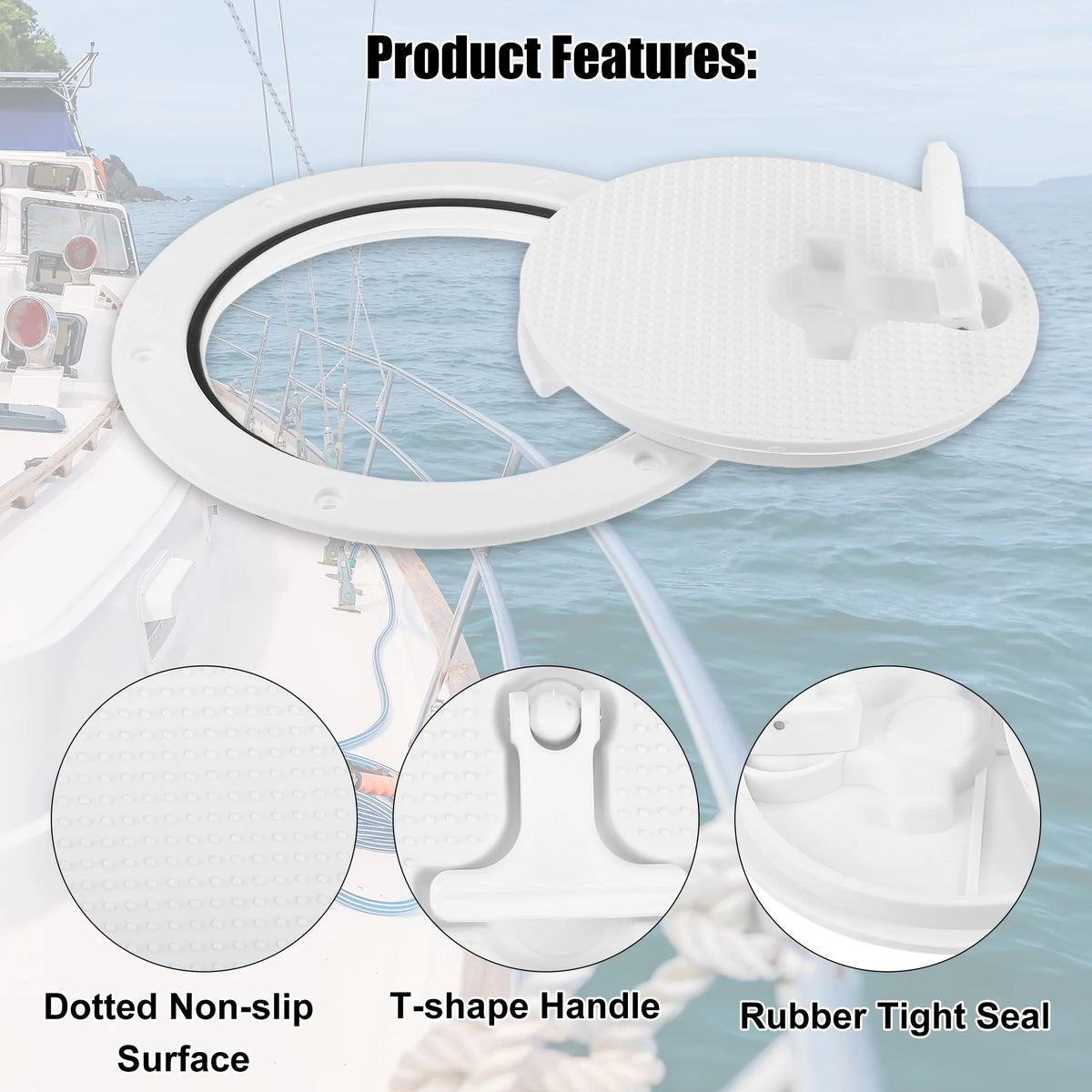 6" Boat Inspection Deck Plate Hatch White Nylon with T-handle Pre-drilled Holes F894