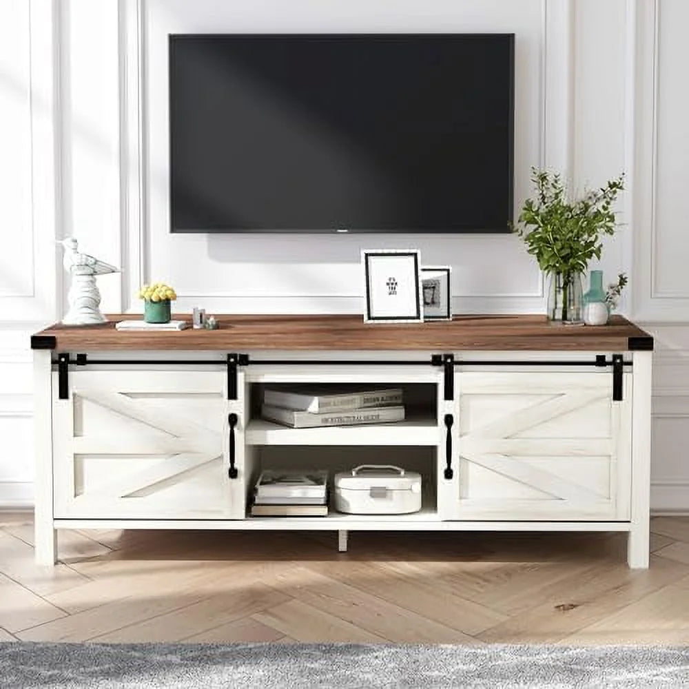 Farmhouse Coffee Table with Sliding Barn Doors Q537