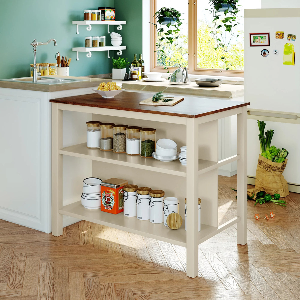 Solid Wood 3-piece Kitchen Island Set with 2 Seatings H739
