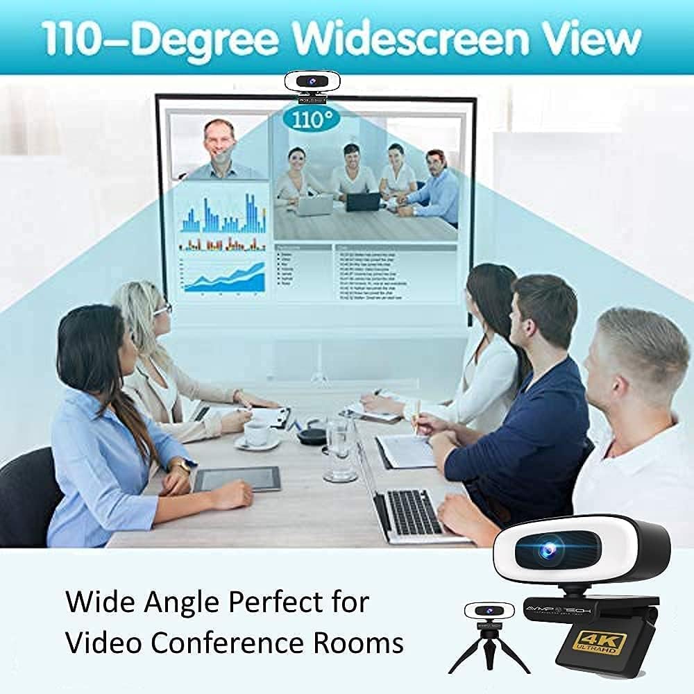 4K Webcam with Light Ultra HD 8MP Autofocus USB Web Cam with Microphone for Desktop Computer PC Streaming Camera + Tripod + USBC + Privacy Cover Pack of 2 L86674