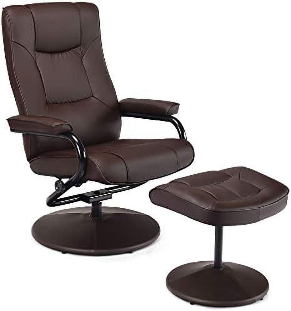 Brown PU Leather Swivel Recliner Chair with Footrest Ottoman Set T252231