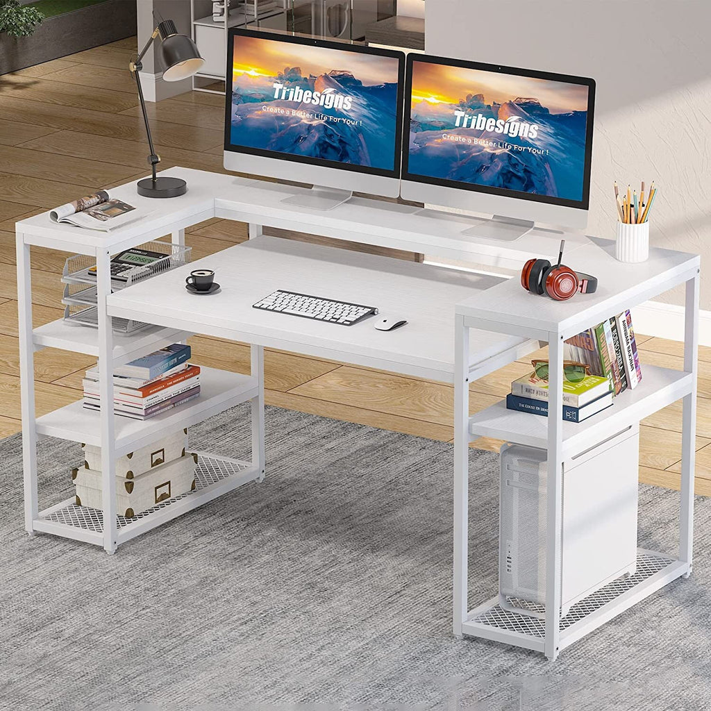 63 inch Brown Computer Desk with Storage Shelves V28972
