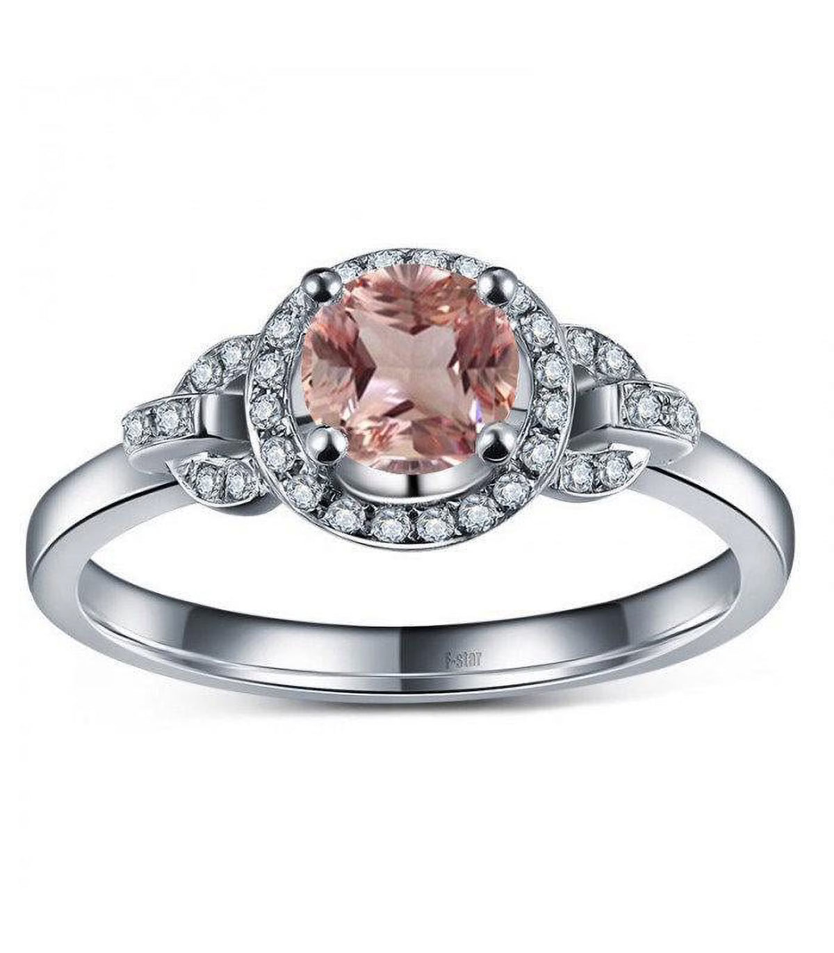 14K White Gold Morganite And Diamond Moissanite Engagement Ring A327489