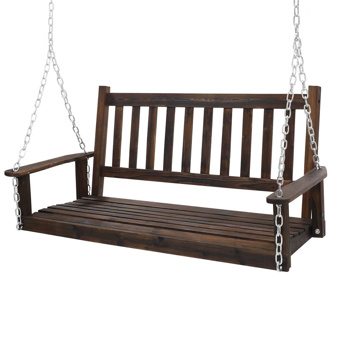 Wooden Porch Swing 4ft with Chains 2-person Swing Bench N47805