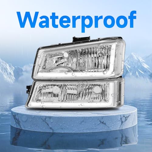Headlight Assembly with LED DRL Sequential Turn Light Chrome Housing Clear Reflector X743