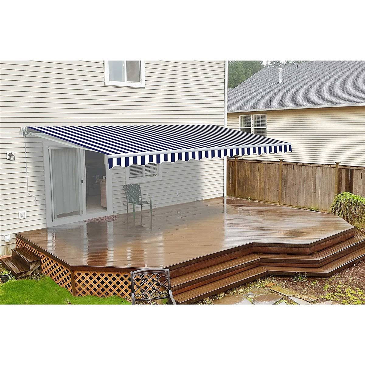 Blue/White Patio Awning Canopy RV Tent J45590