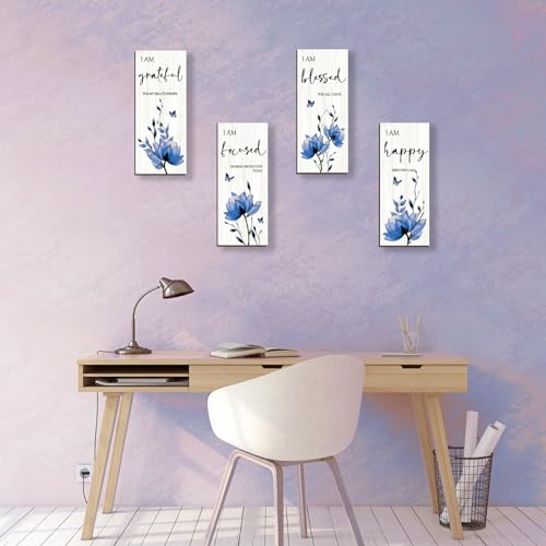 Blue 4 Pieces Wooden Wall Art S96783