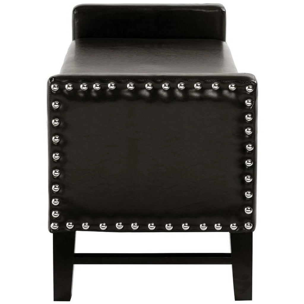 Espresso Faux Leather Storage Bench with Nailhead Trim T9561