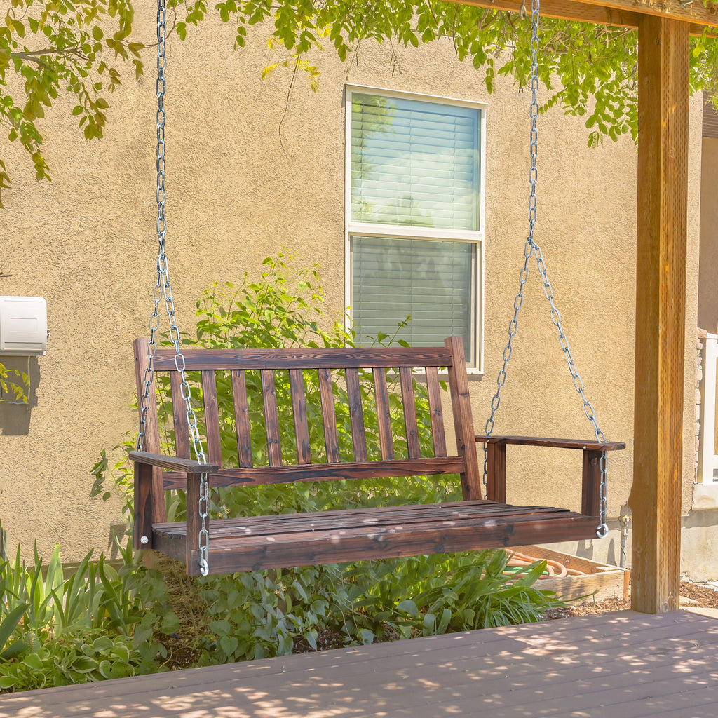Wooden Porch Swing 4ft with Chains 2-person Swing Bench N47805