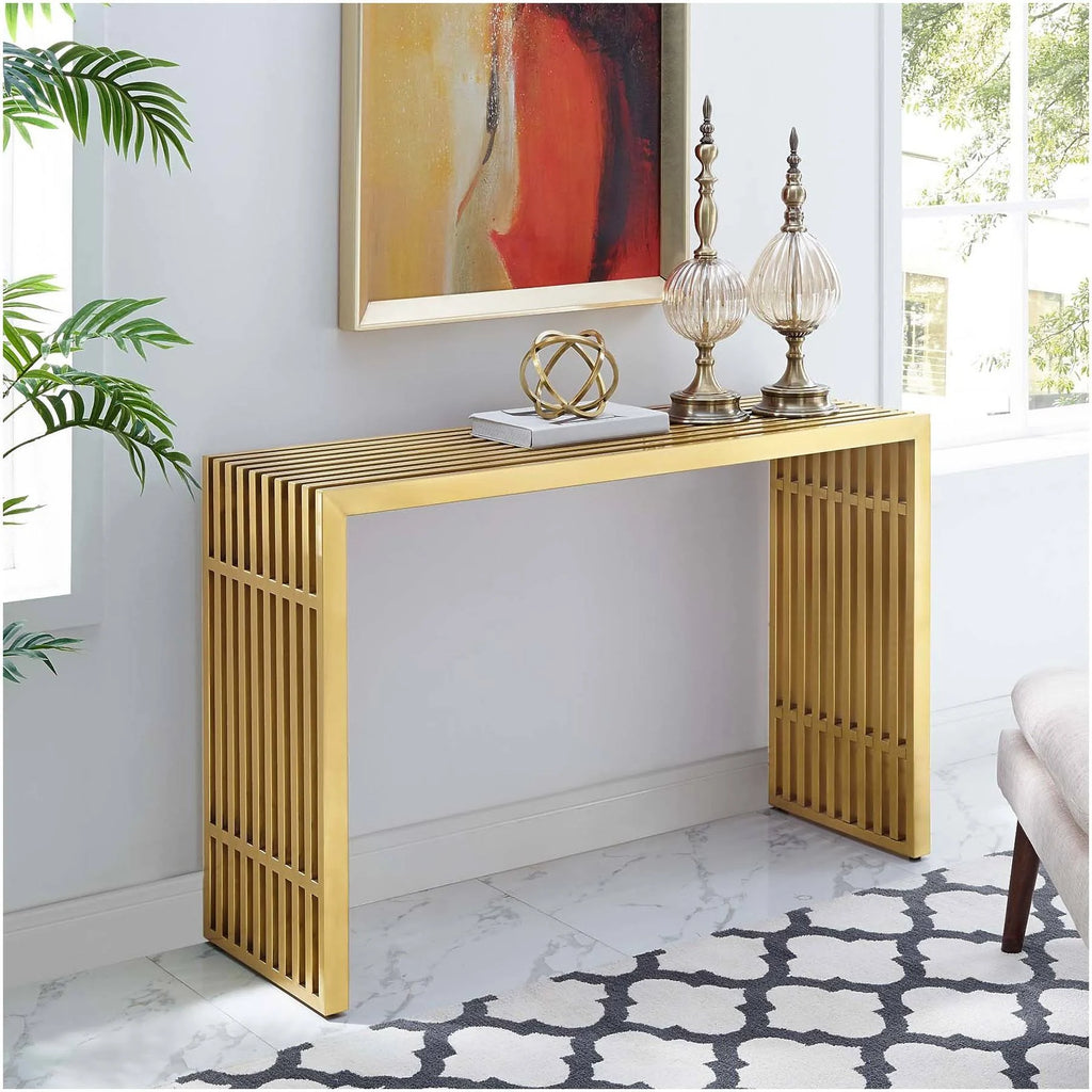 Gold Stainless Steel Console Table Y484431
