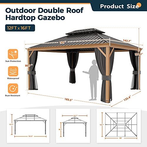 10' x 12' Hardtop Metal Gazebo with Netting and Curtains X30594