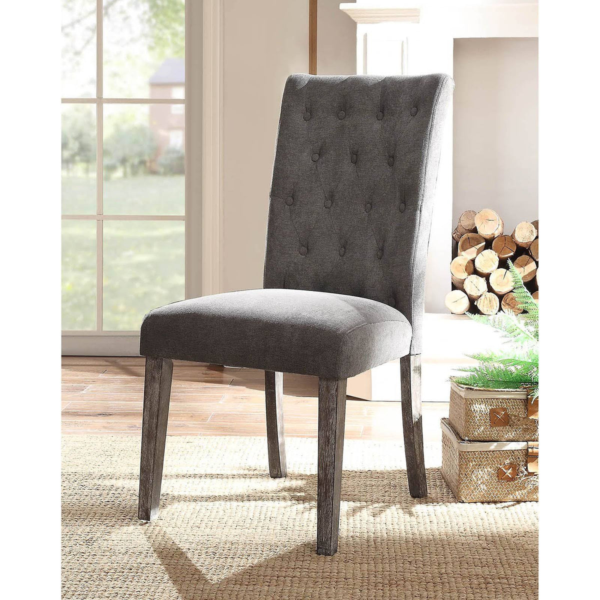 Gray Velvet Side Chair Set of 2 D53225