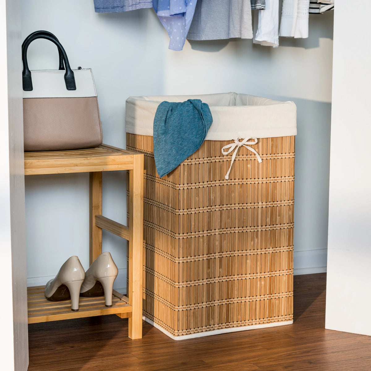 Bamboo Wicker Square Laundry Hamper with Removable Liner Q37473