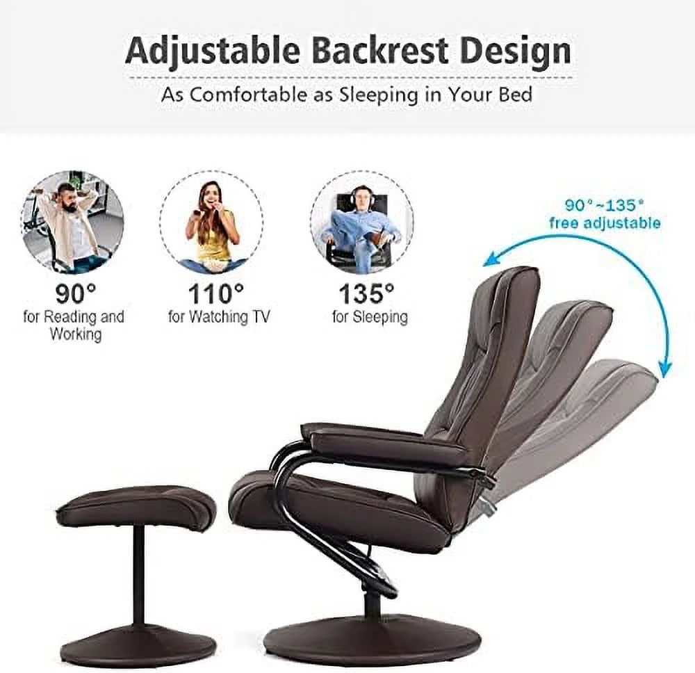 Brown PU Leather Swivel Recliner Chair with Footrest Ottoman Set T252231