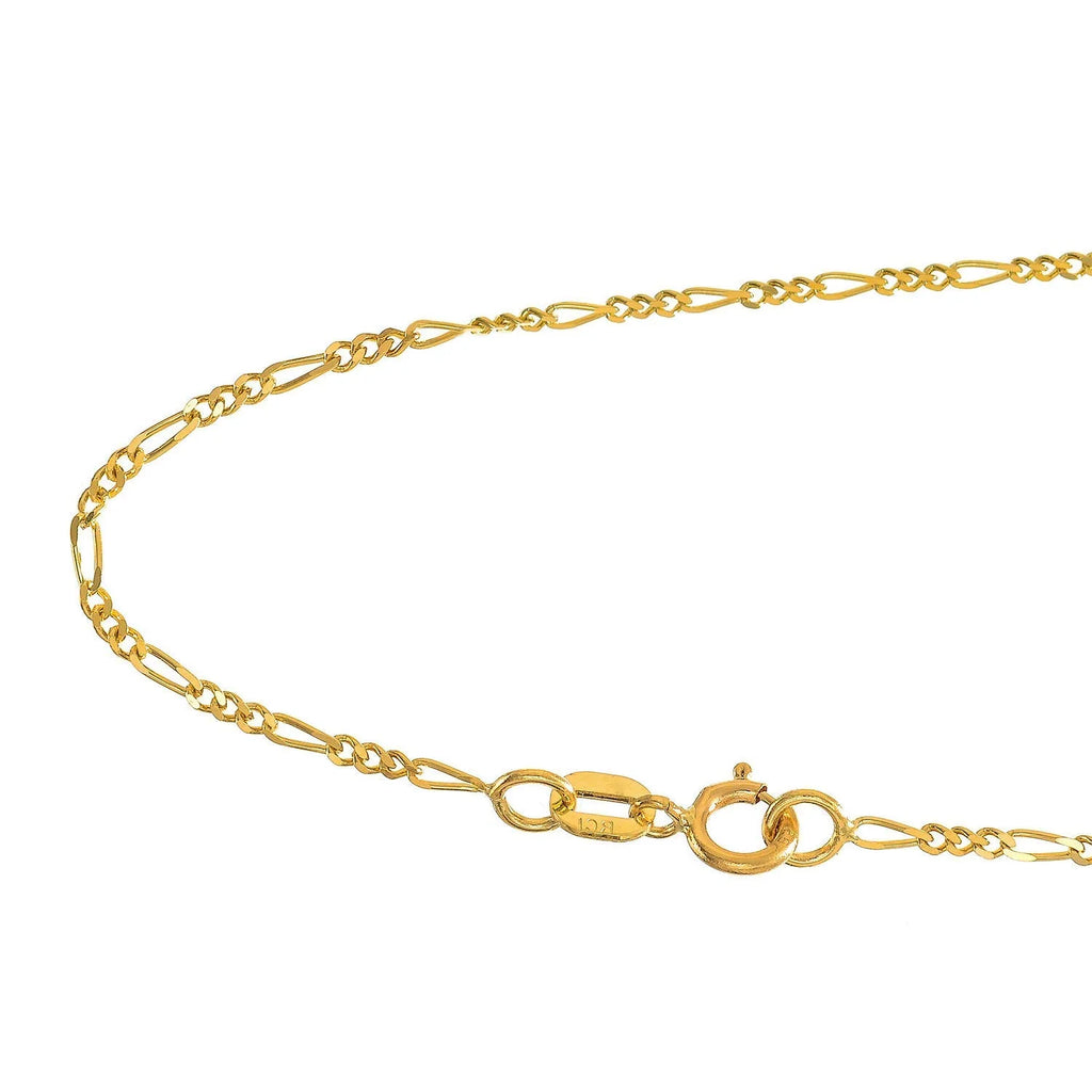 14k Solid Yellow Gold Figaro Chain Necklace, Spring Ring Clasp - 16 Inches R588