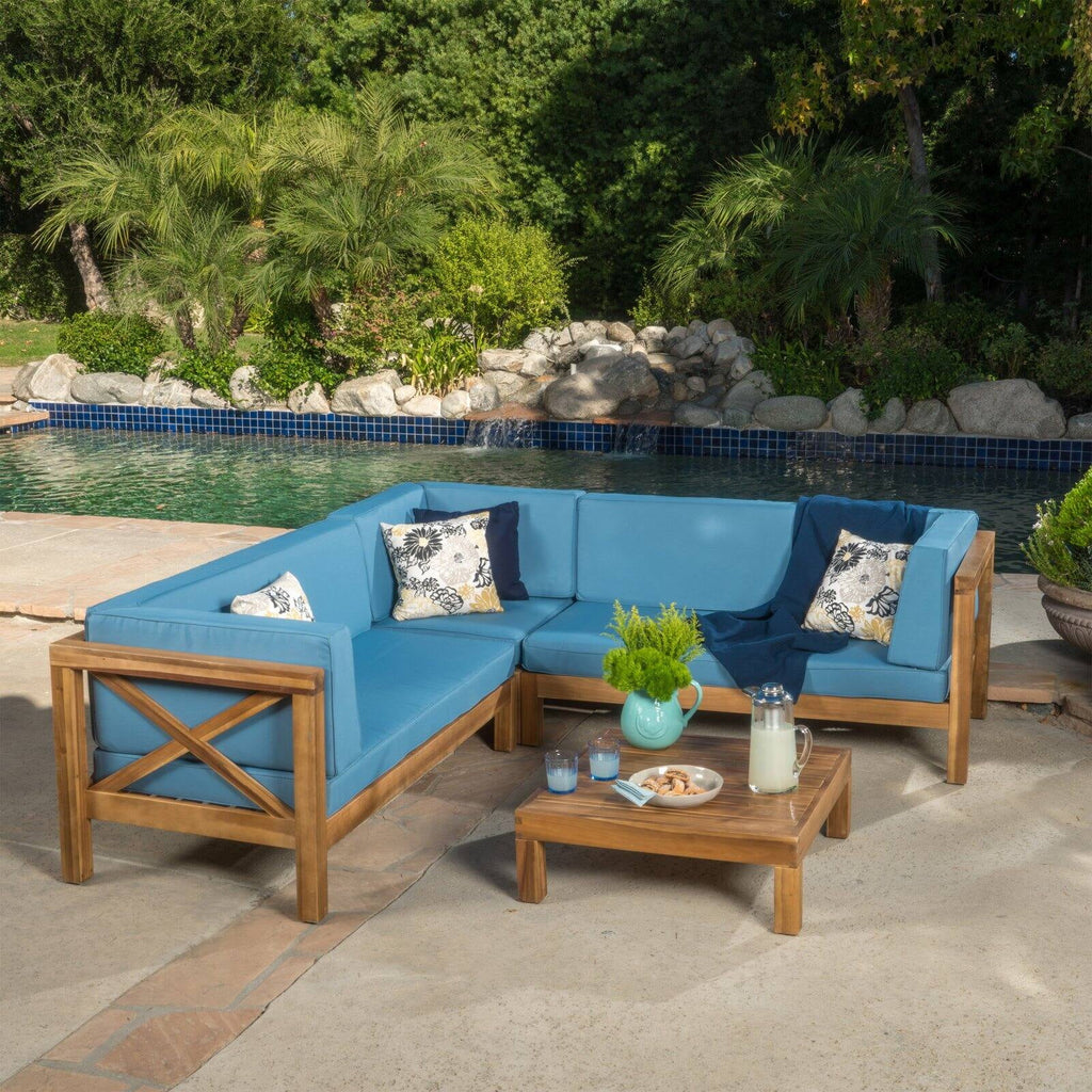 4 Piece Acacia Wood Sectional Sofa and Coffee Table Set U181