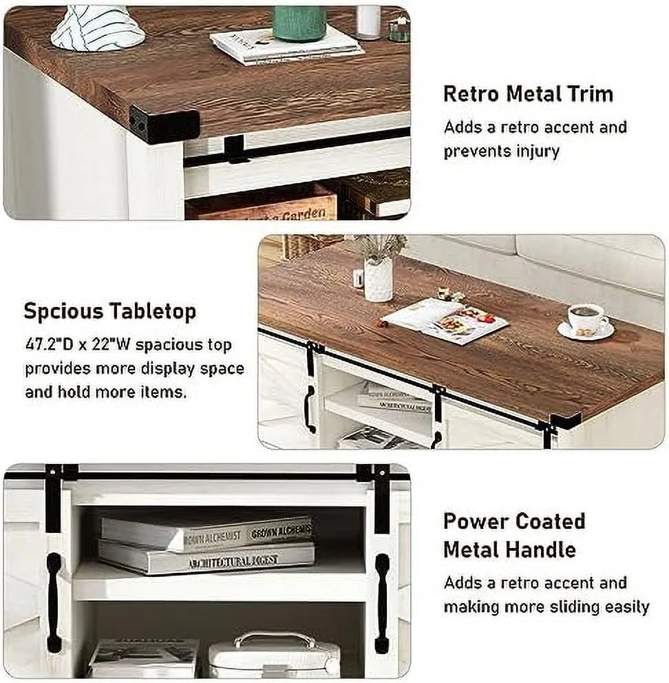 Farmhouse Coffee Table with Sliding Barn Doors Q537