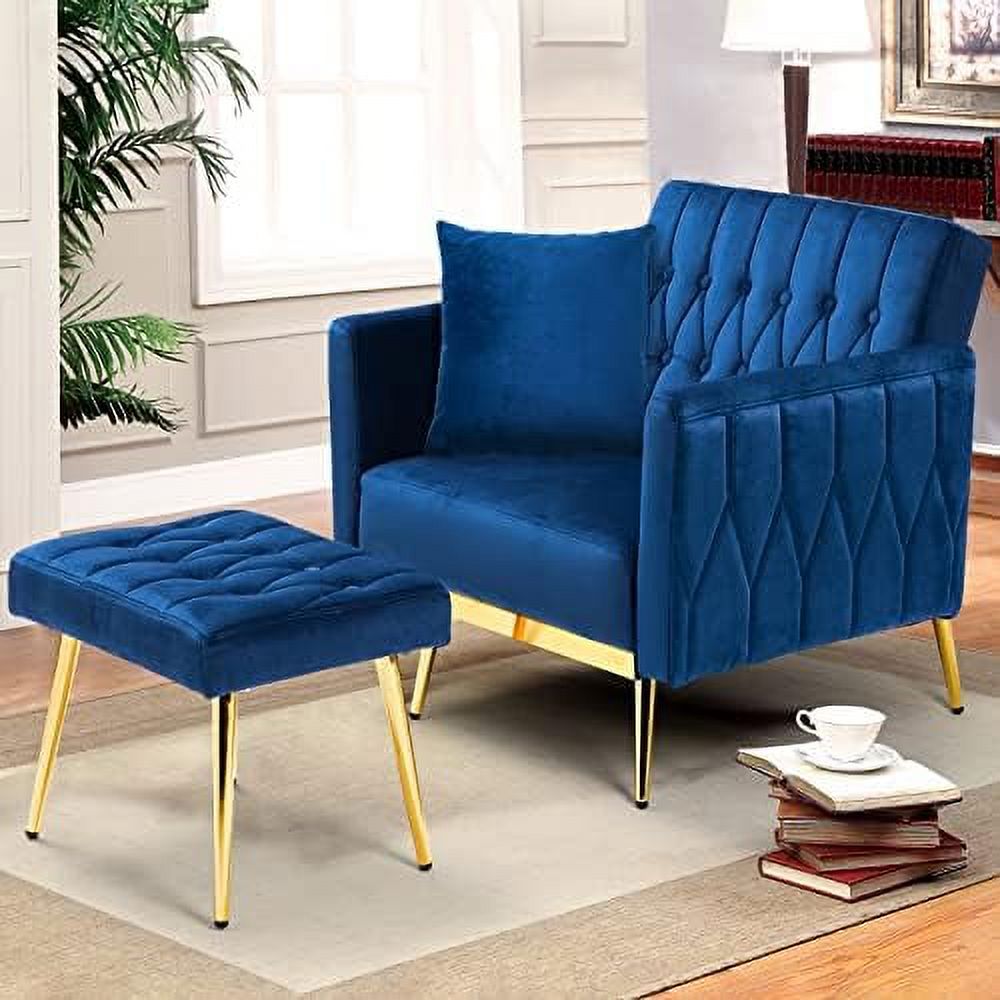 Grey Velvet Accent Chair with Ottoman and Pillow A76699