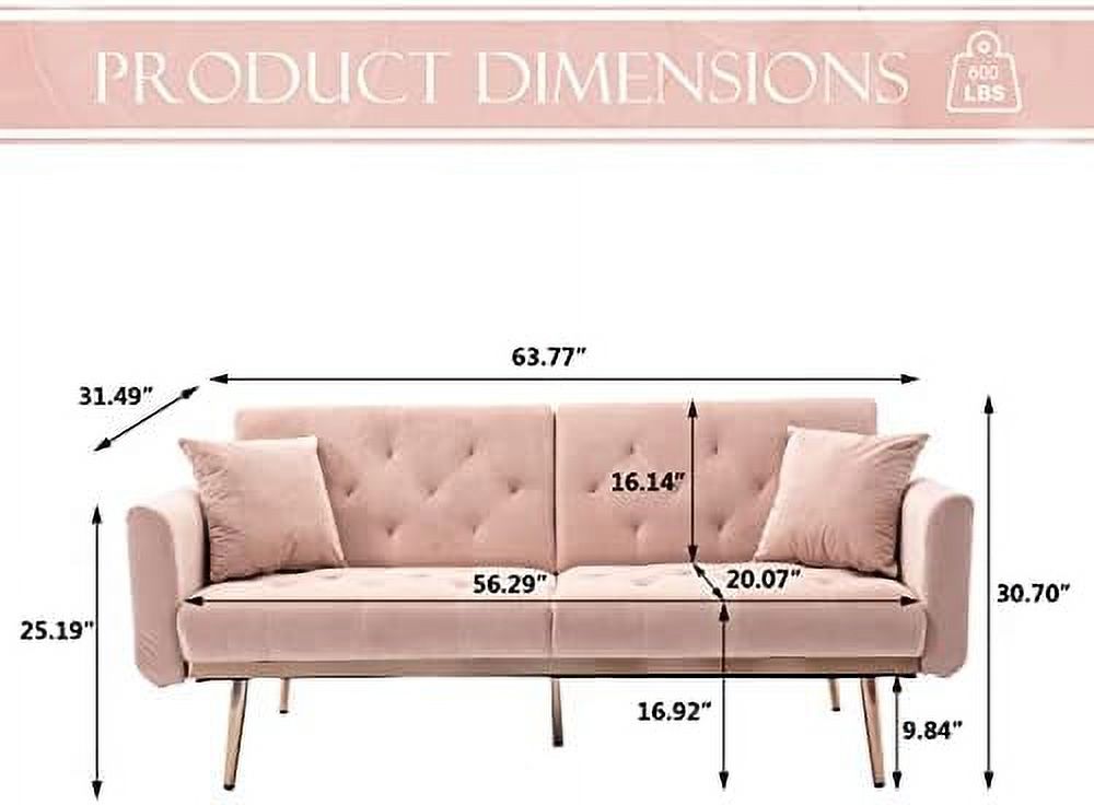 Convertible Velvet Futon Sofa Bed with 2 Pillows O572