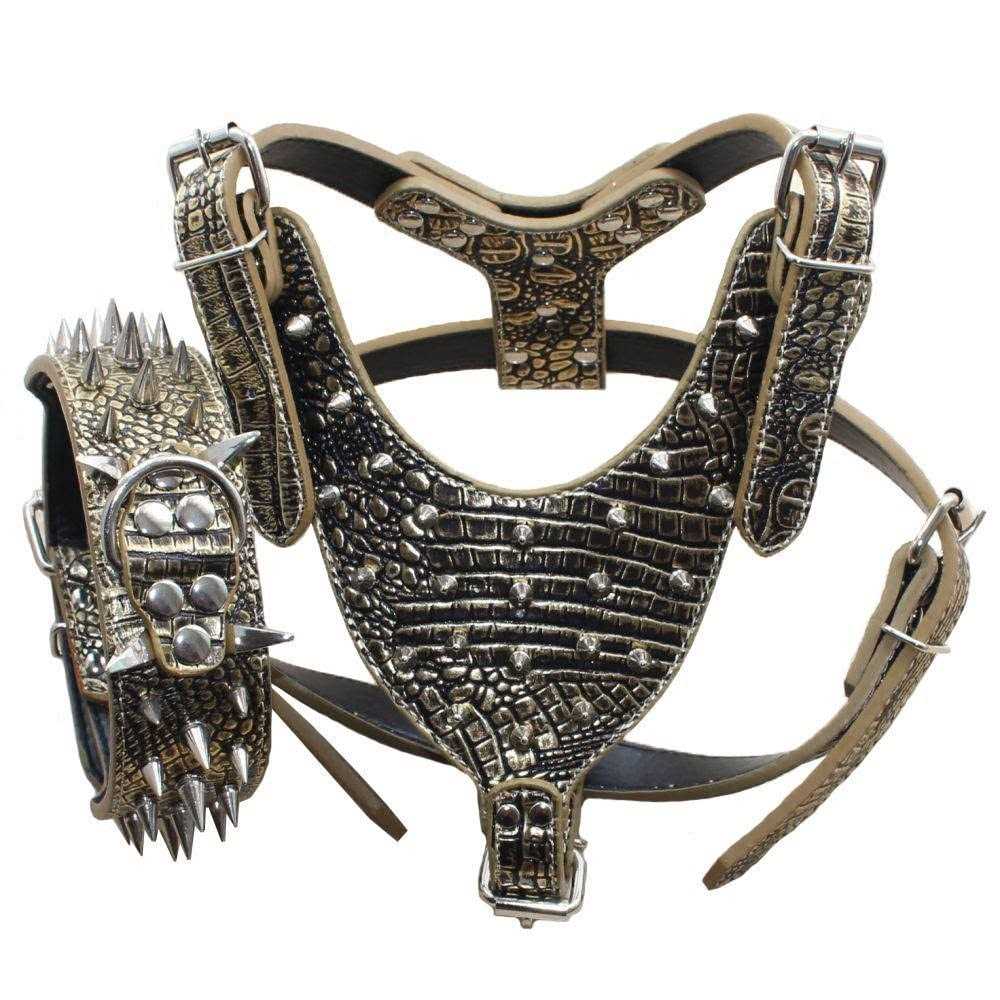 Leather Spiked Studded Dog Collars Harnesses Matching Set I61899