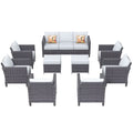 9 Piece Gray Wicker Patio Conversation Chair Set with Cushions D2051