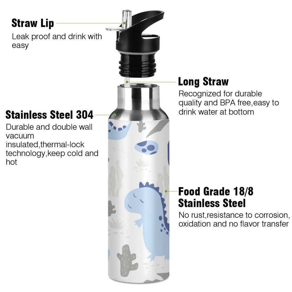 Stainless Steel Insulated Thermos Vacuum Flask Water Bottle with Straw Lid Y1351