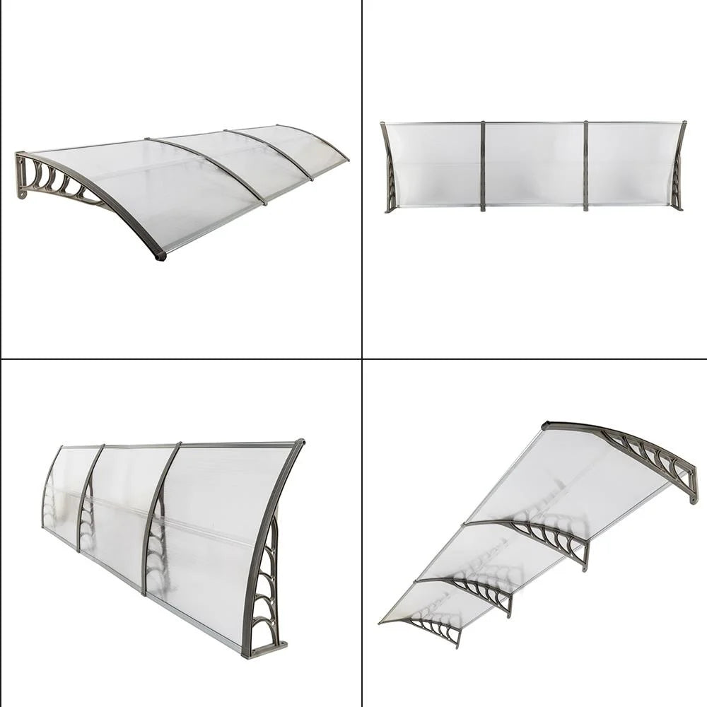 39.37" x 118.11" Door Window Patio Rain Cover Eaves Transparent Board & Gray Holder W213128