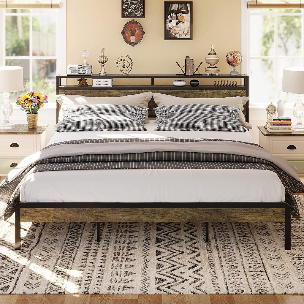 King Size Bed Frame with Storage Headboard X892817