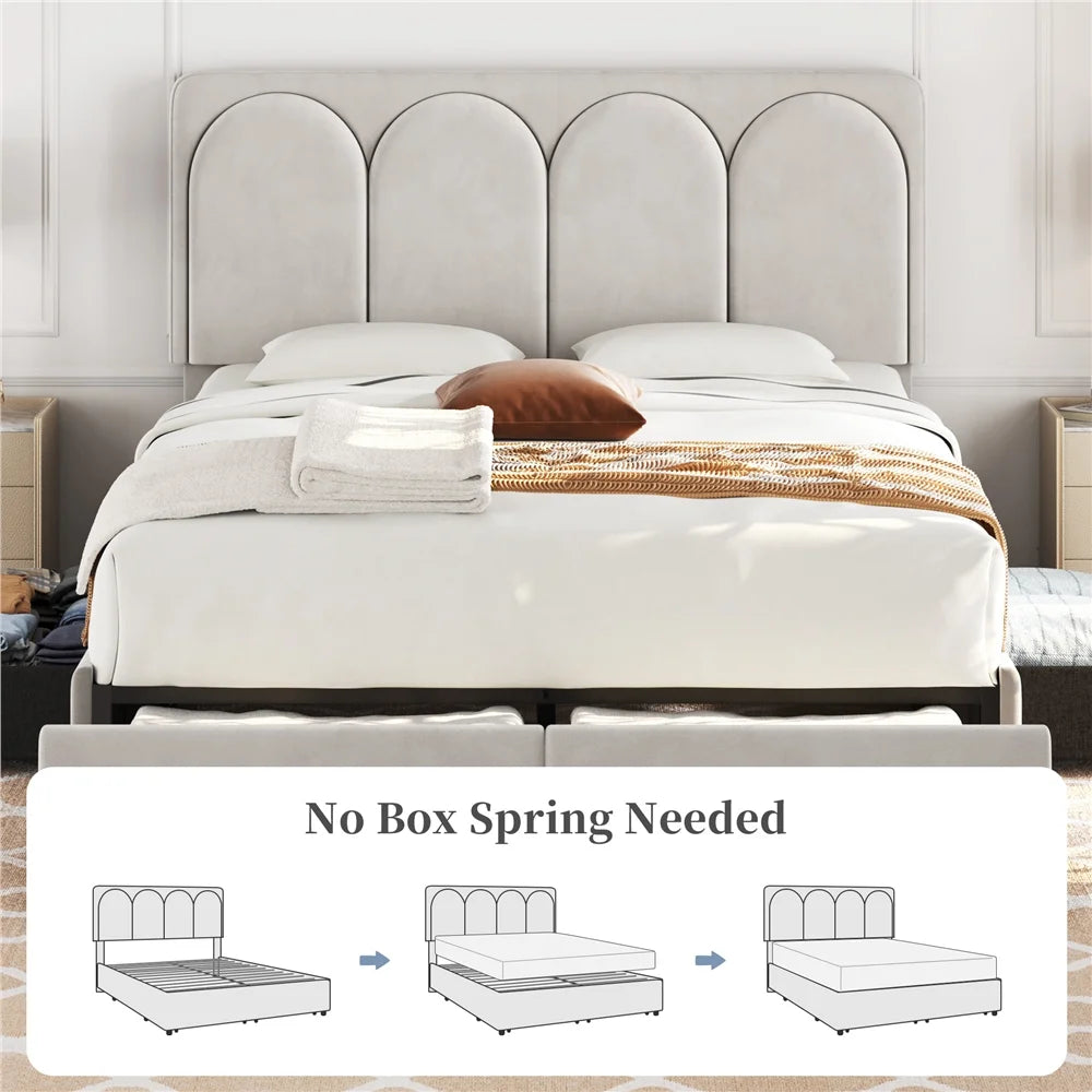 Queen Dark Gray Upholstered Bed with 4 Storage Drawers T134