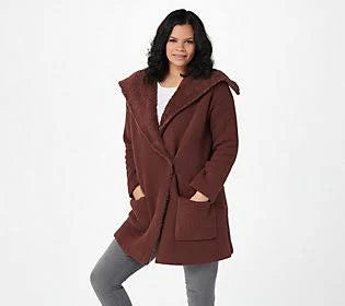 Deep Rosewood Shearling Car Coat, Size 2X C215929