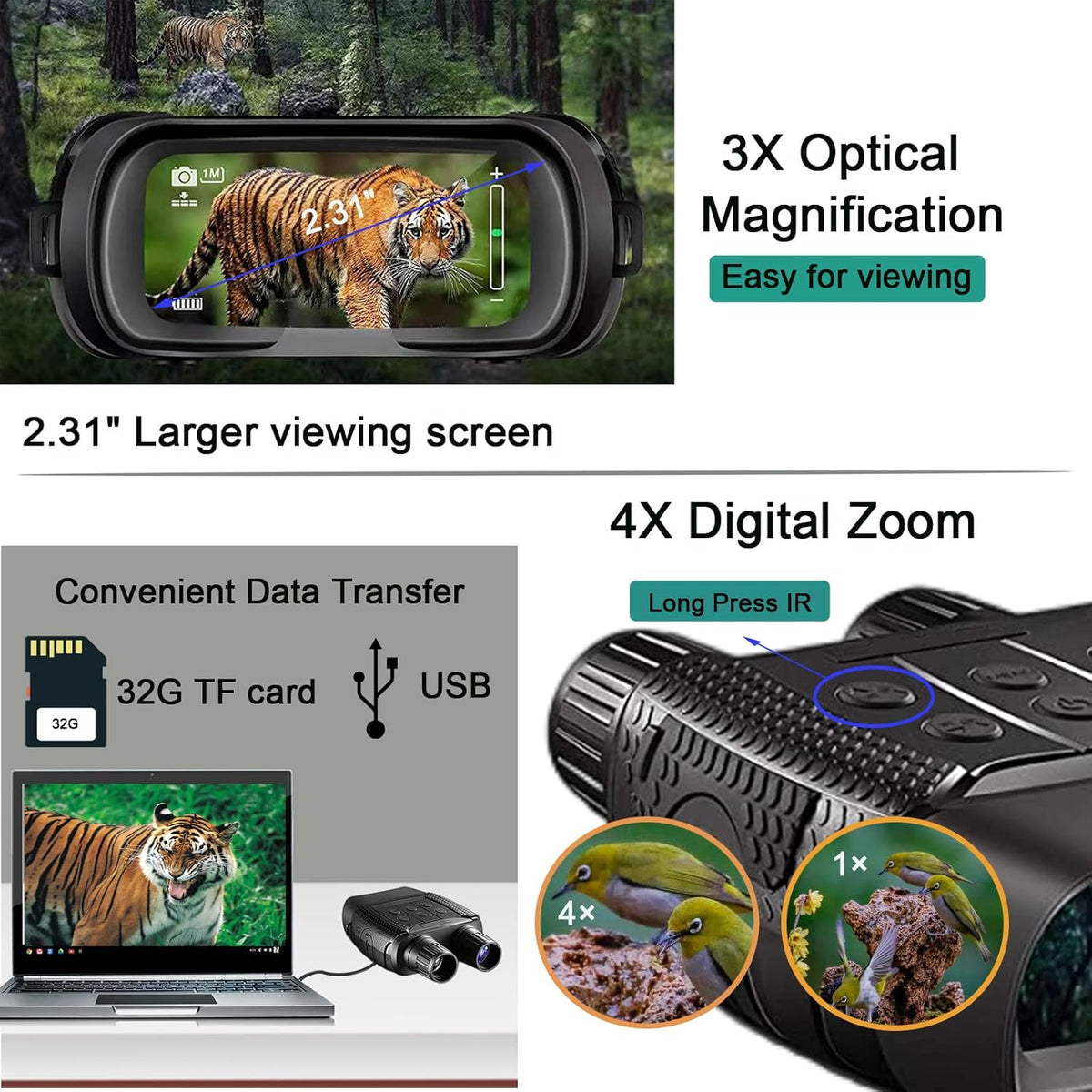 Night Vision Goggles and Day Binoculars Digital Infrared Goggles with 2.5 LCD Screen U9710