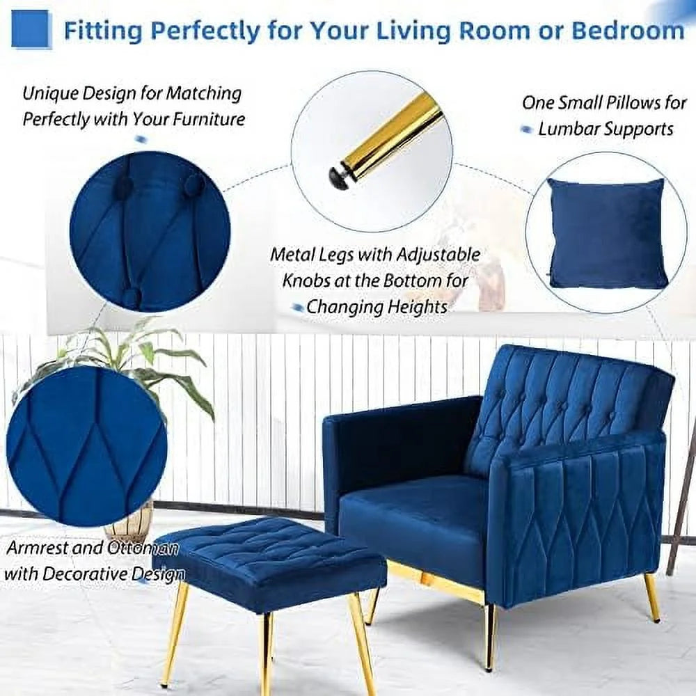 Grey Velvet Accent Chair with Ottoman and Pillow A76699