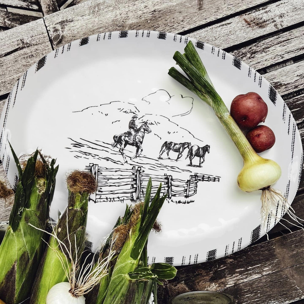 Black And White Melamine Serving Platter F6272