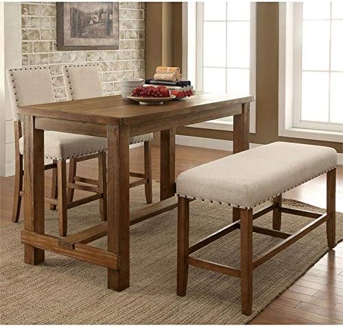 Beige Wood Padded Counter Height Dining Bench E6648