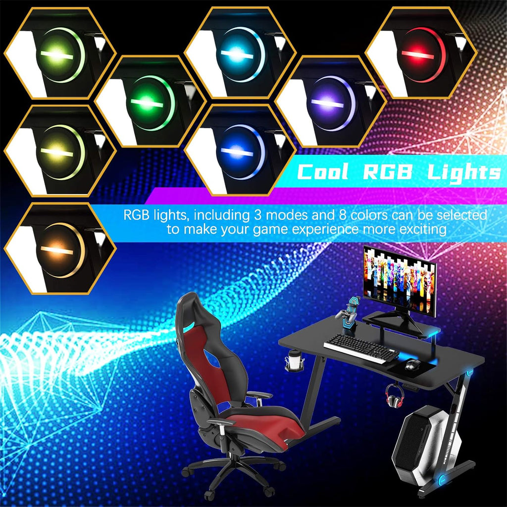 Z-Shaped Gaming Desk with Monitor Stand & Carbon Fiber Surface D1306