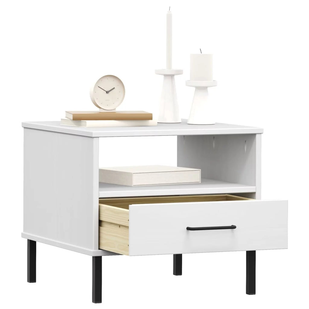 White Bedside Table with Metal Legs Z519