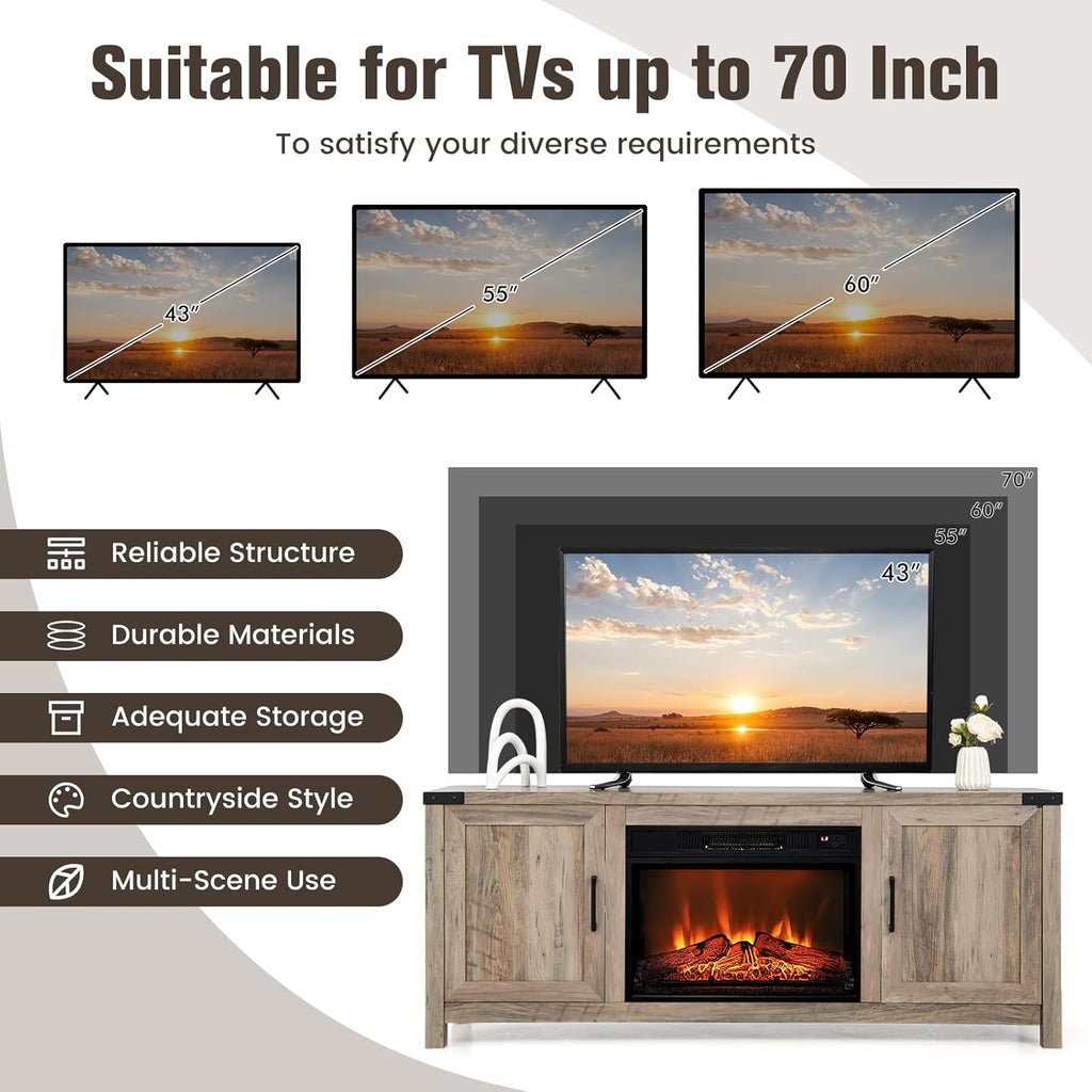 Electric Fireplace TV Stand with Storage Cabinets G166