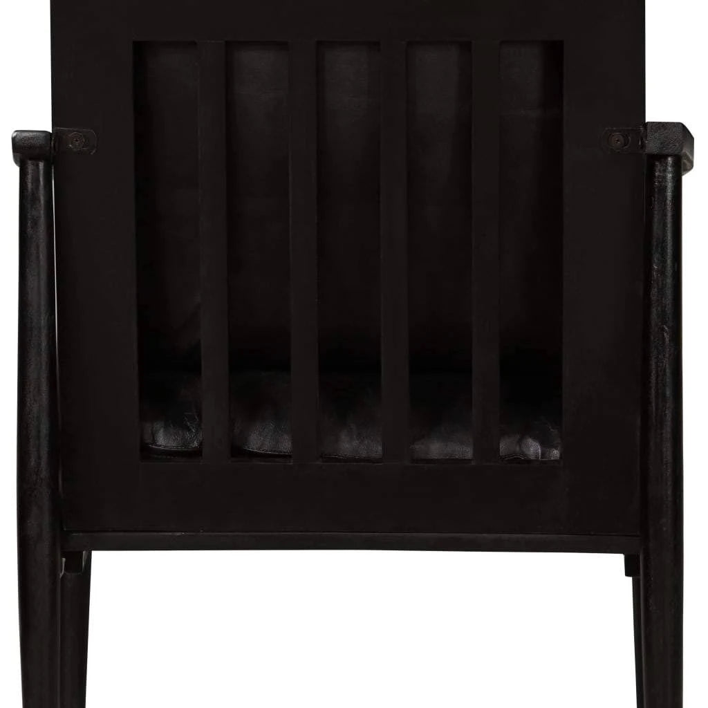 Black Real Leather Armchair with Acacia Wood V178442