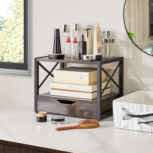 Grey Wooden 2 Tier Printer Stand with Drawer P279814