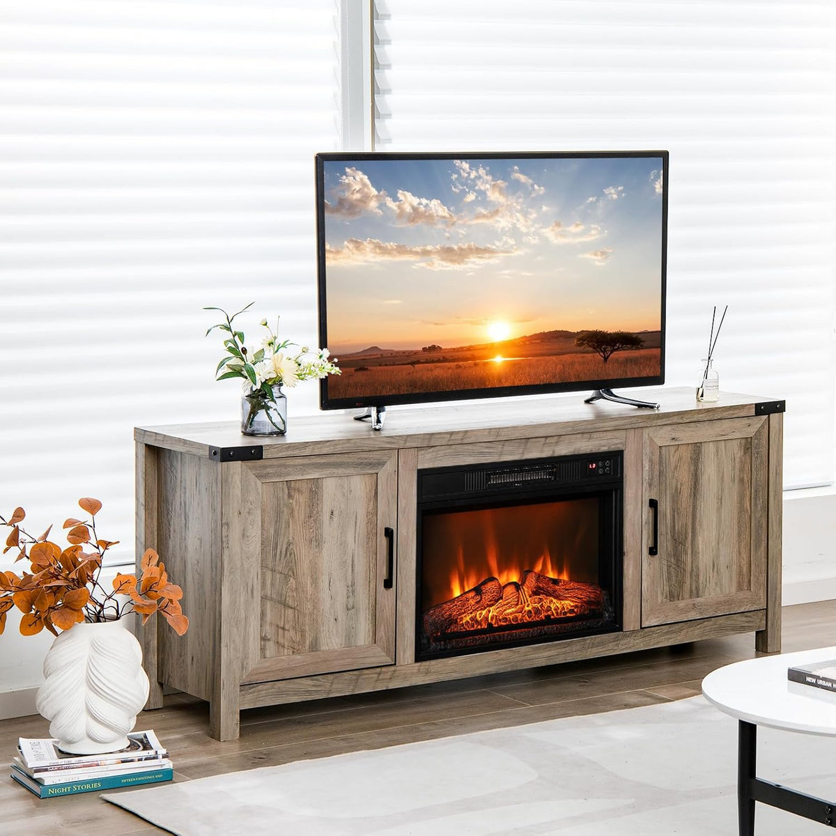 Electric Fireplace TV Stand with Storage Cabinets G166