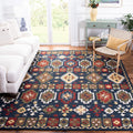 6' Square Navy Red Handmade Traditional Wool Area Rug C903942