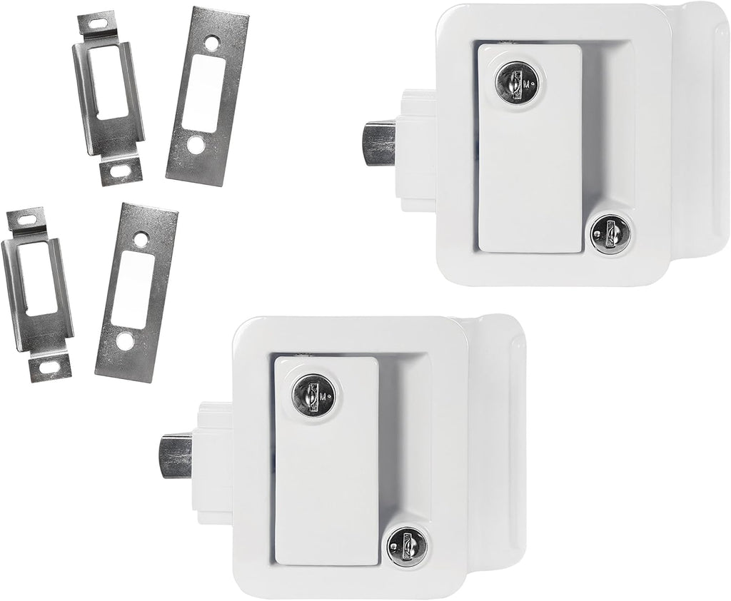 White RV Entry Door Handle with Deadbolt Pack of 2 D243365
