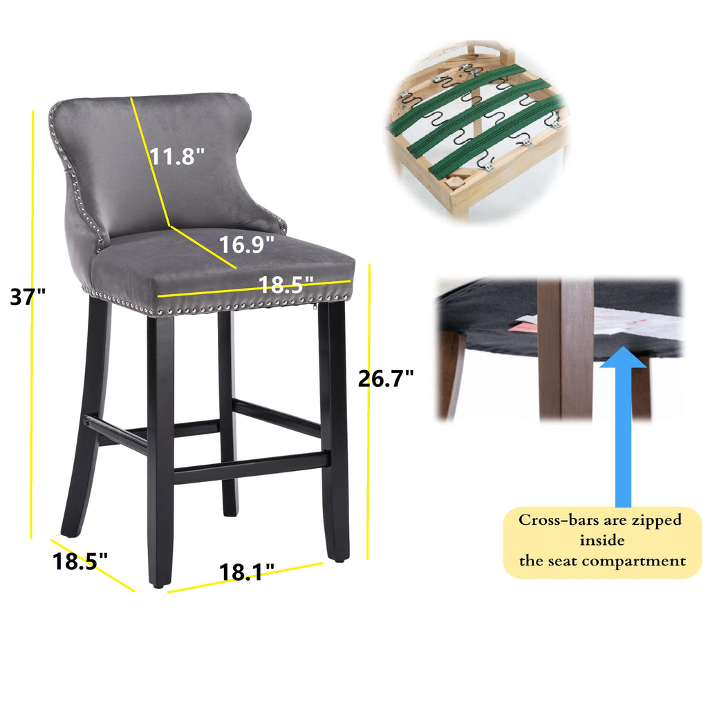 Set of 6 Grey Velvet Upholstered Bar Stools B24607