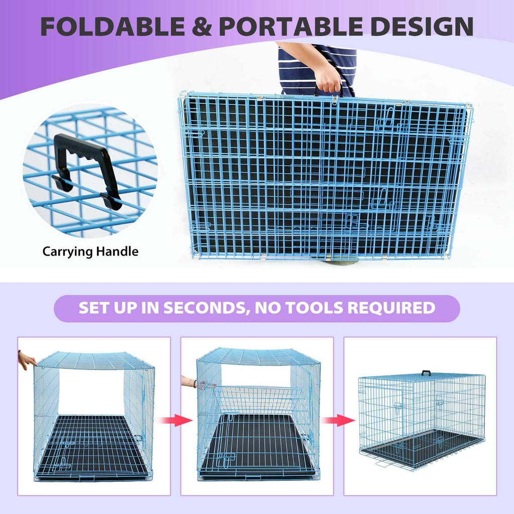 24,30,36,42,48 Inch Folding Metal Wire Dog Crate with Double-Door M580931