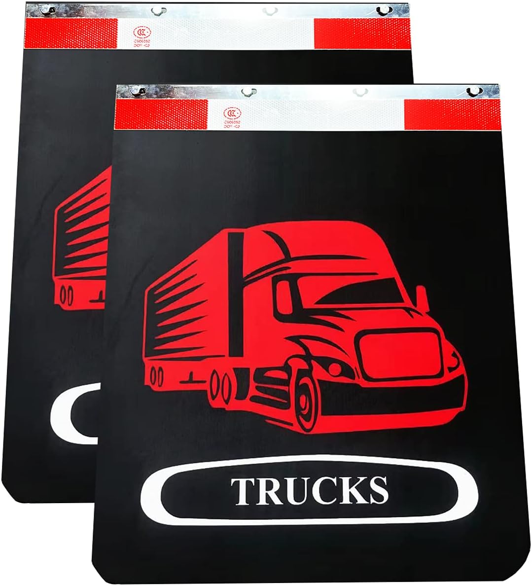 Black Mud Flaps and Aluminum Strip with Reflective, 24inch x 30inch Heavy Duty Rubber Pair D7588